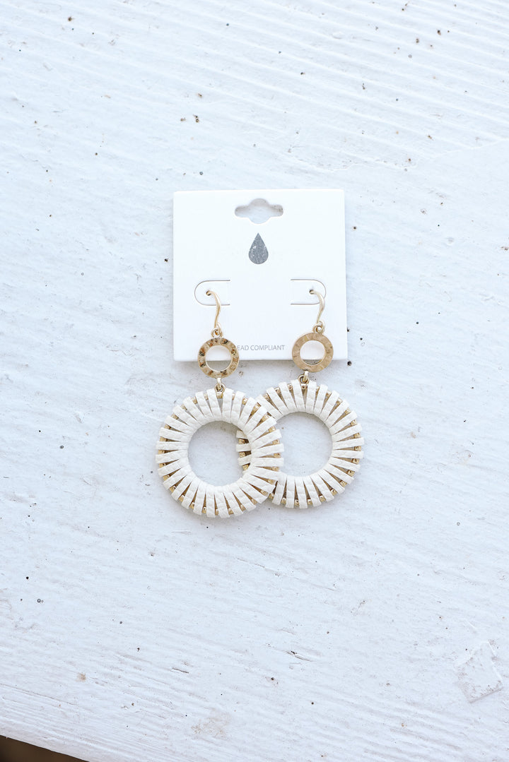 Leather Wrap Hoop Earrings - Ivory