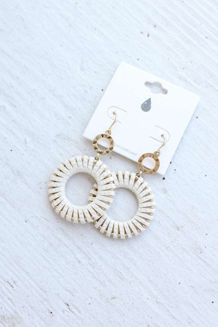 Leather Wrap Hoop Earrings - Ivory