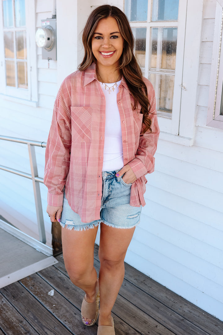 Alix Plaid Button Down - Rose