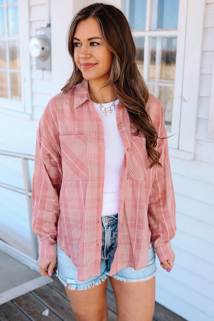 Alix Plaid Button Down - Rose