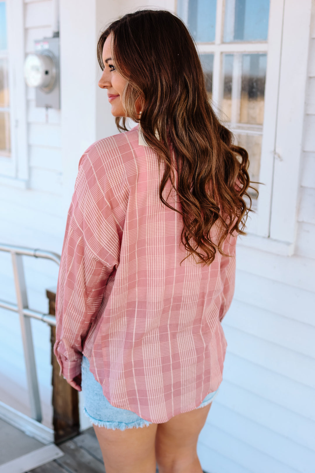 Alix Plaid Button Down - Rose