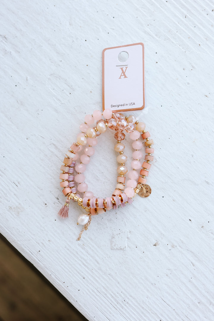 Ali Multi Charm Bracelet Set - Pink