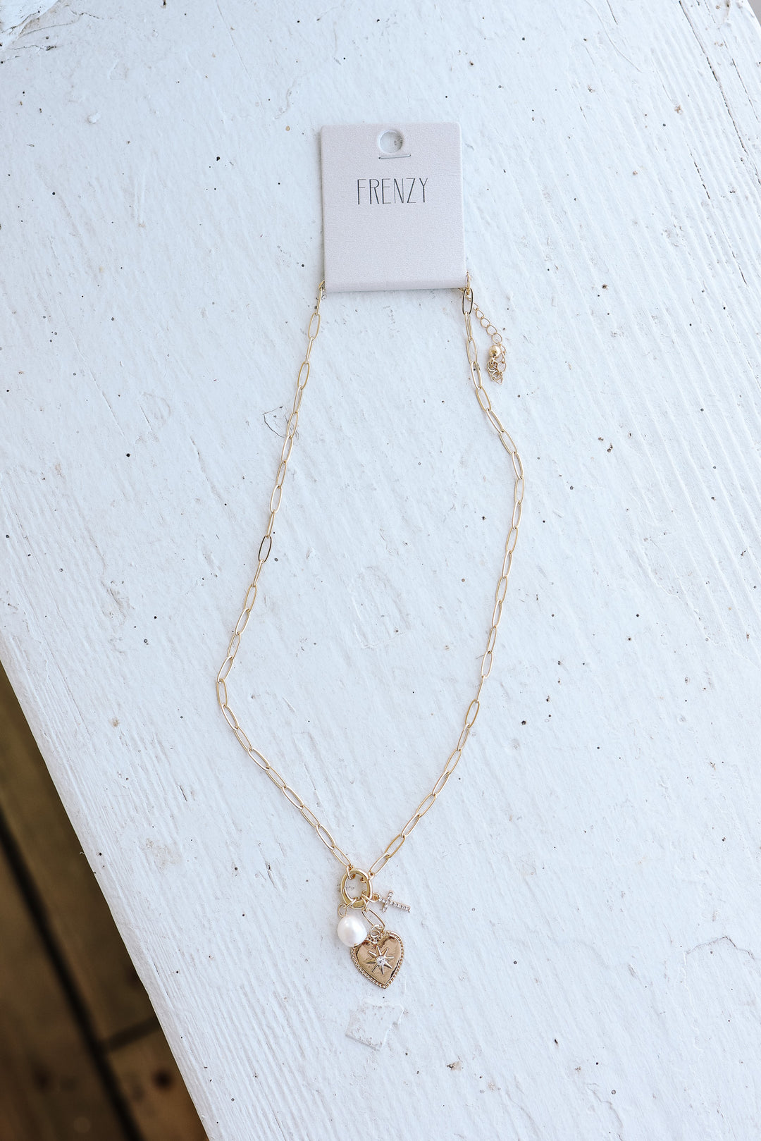 Pearl Heart Charm Necklace