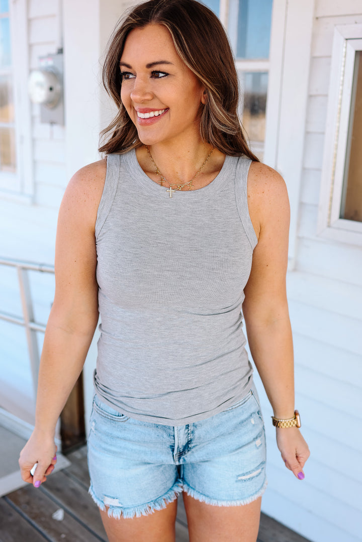 Raya Ribbed Tank - Heather Grey