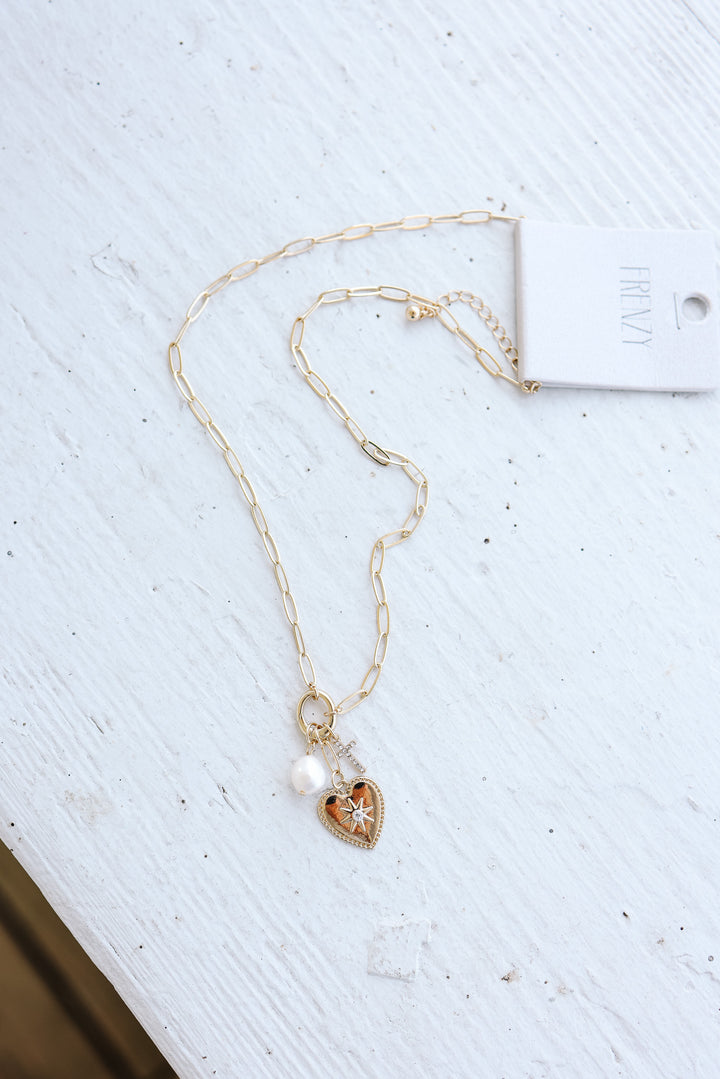 Pearl Heart Charm Necklace