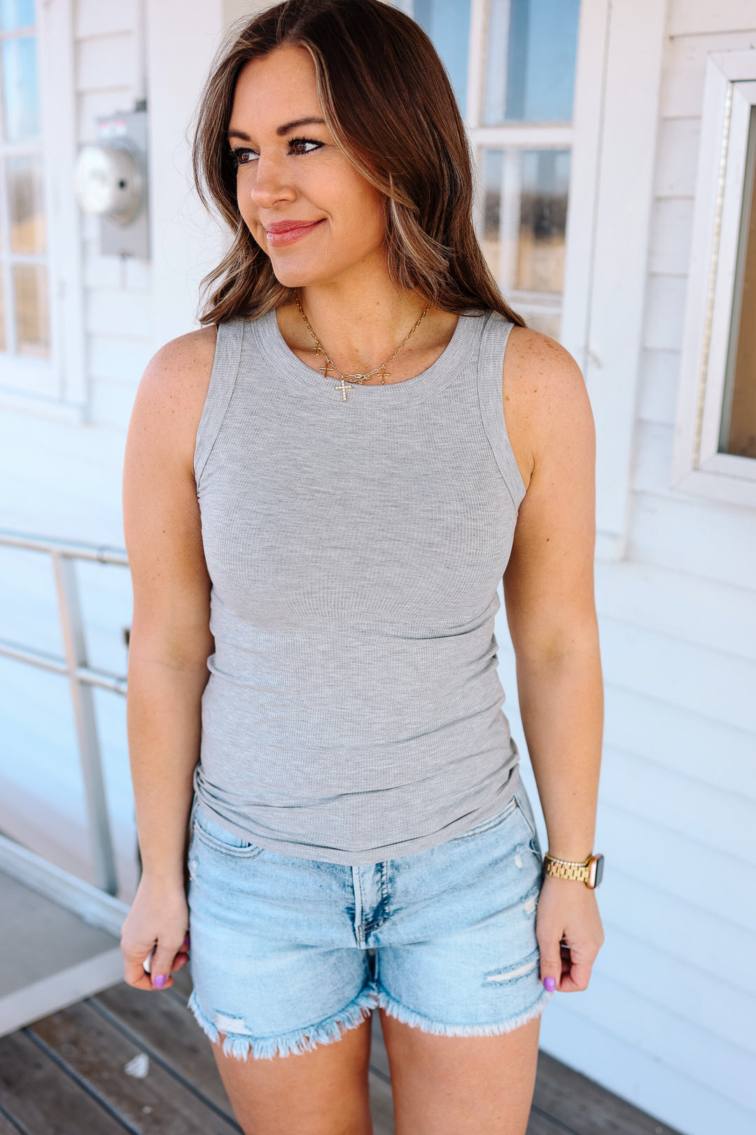 Raya Ribbed Tank - Heather Grey