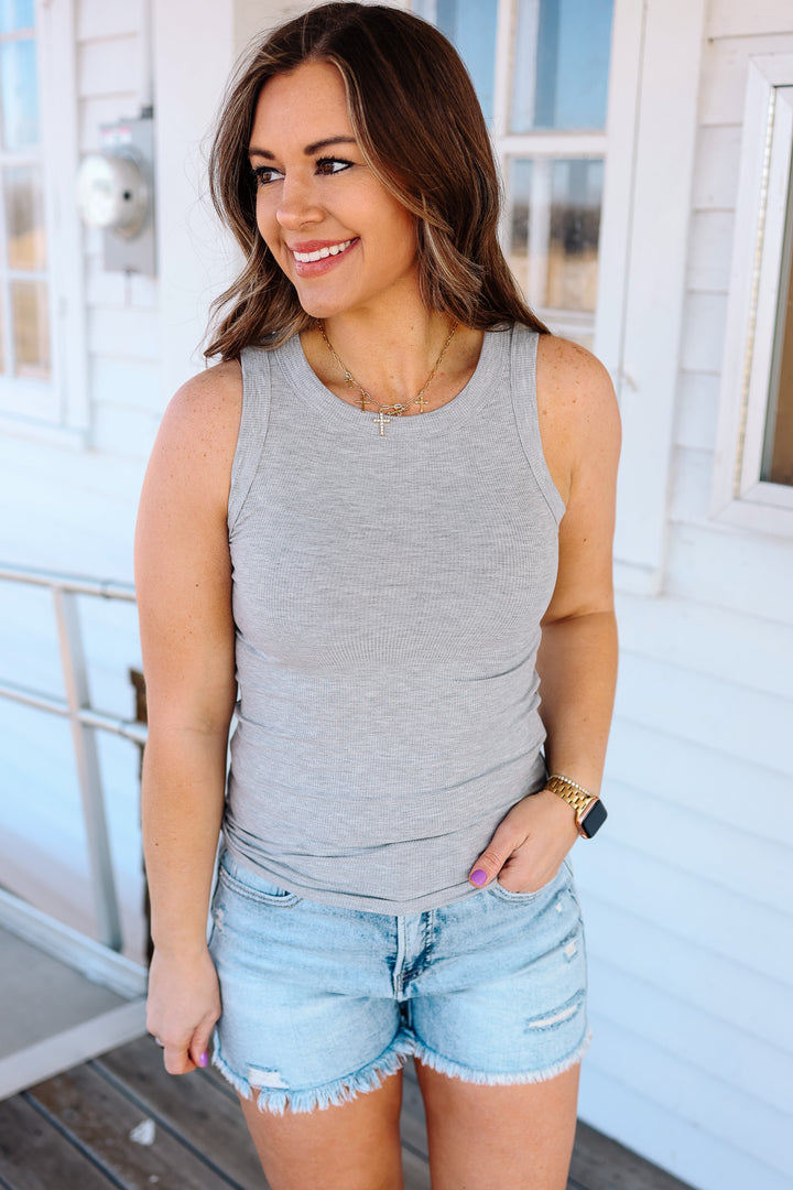 Raya Ribbed Tank - Heather Grey