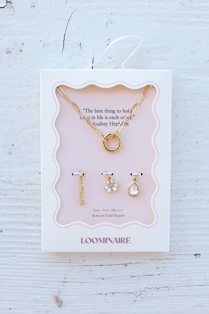 Mama Gold Dipped 18k Teardrop and Flower Charm Necklace