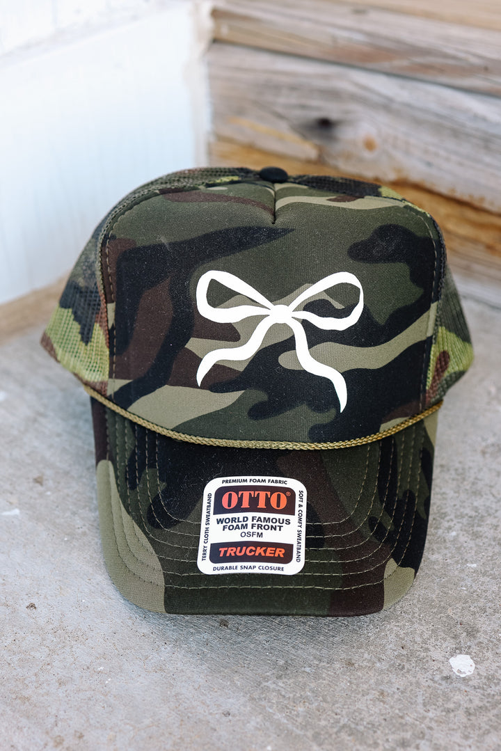 Coquette Bow Trucker Hat - Solid Camo