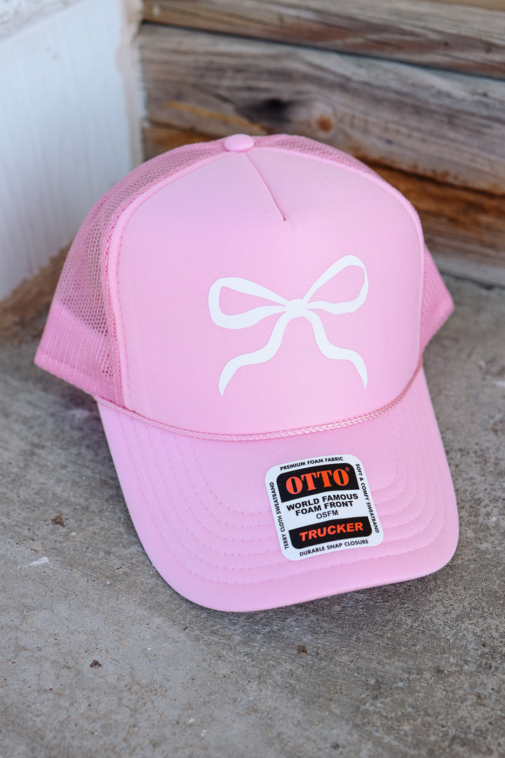 Coquette Bow Trucker Hat - Soft Pink