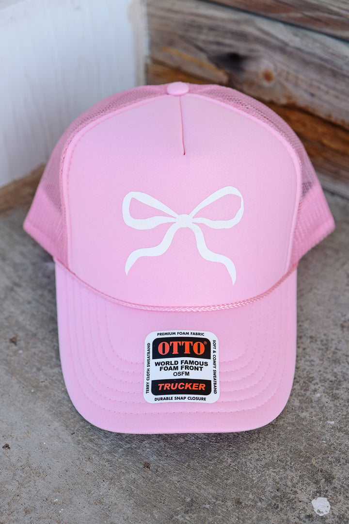 Coquette Bow Trucker Hat - Soft Pink