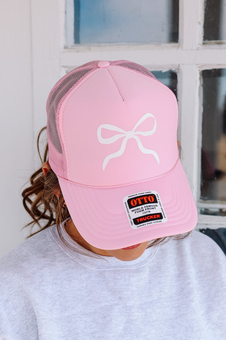 Coquette Bow Trucker Hat - Soft Pink