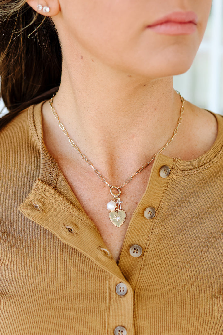 Pearl Heart Charm Necklace