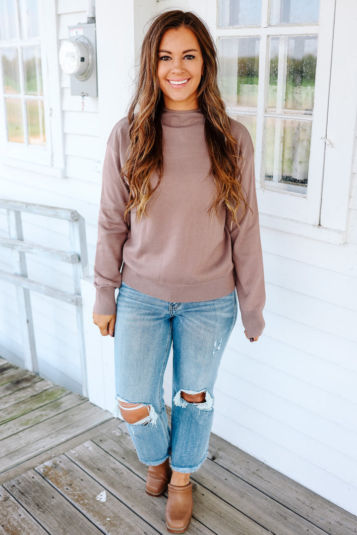 Brinley Mock Neck Sweater - Mocha