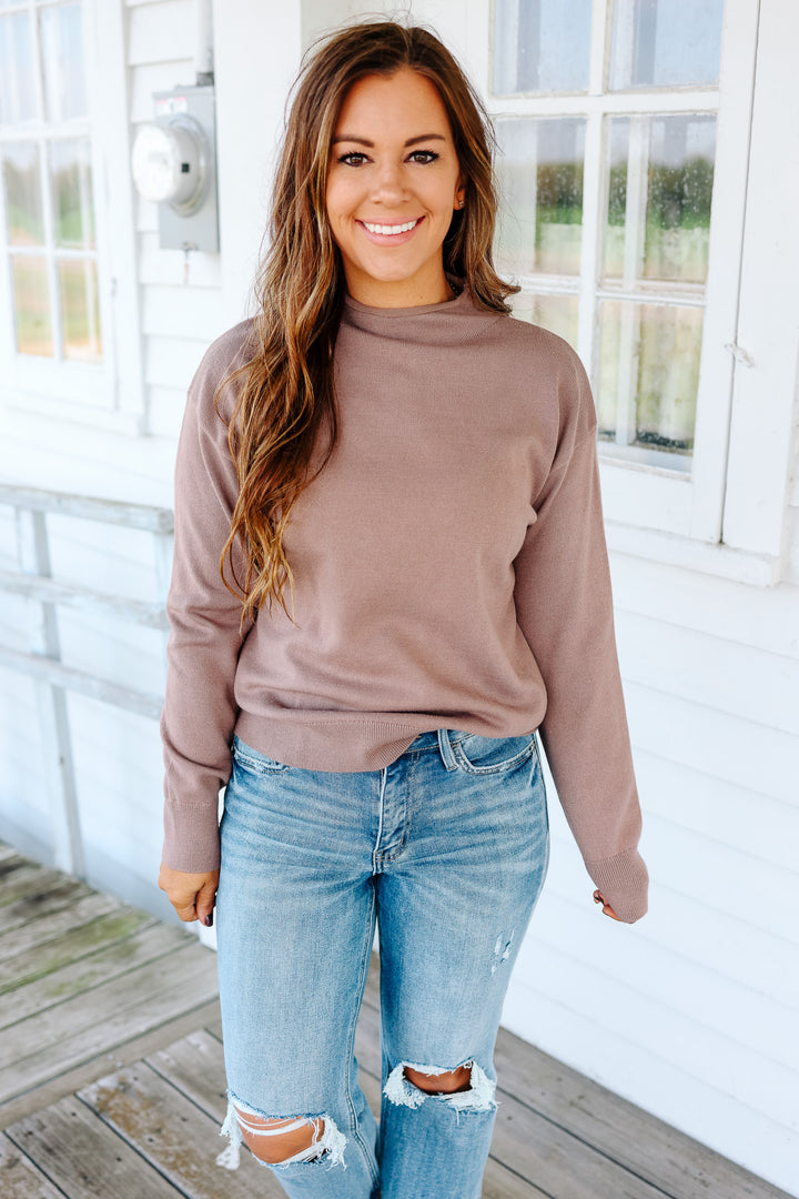 Brinley Mock Neck Sweater - Mocha