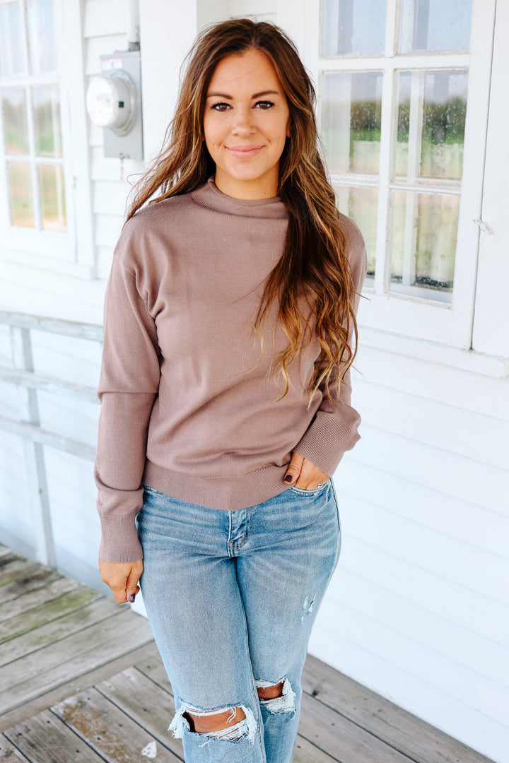 Brinley Mock Neck Sweater - Mocha