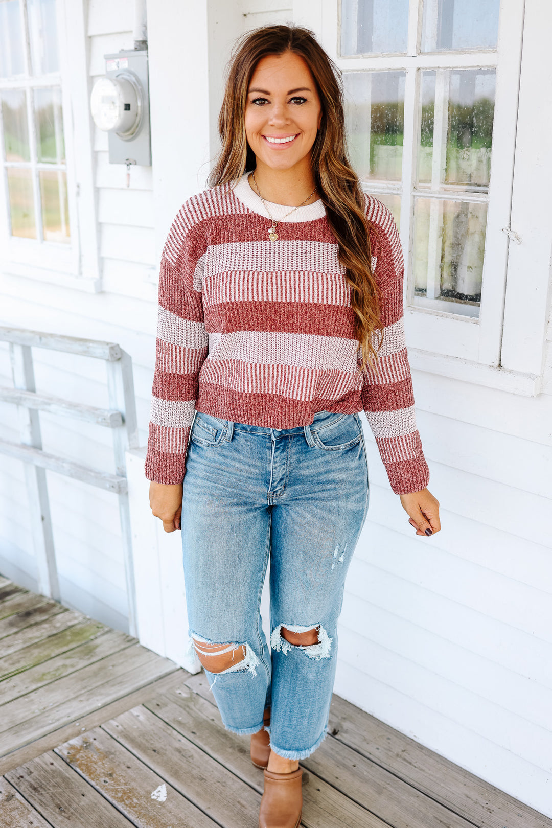 Kali Crewneck Stripe Sweater - Mauve