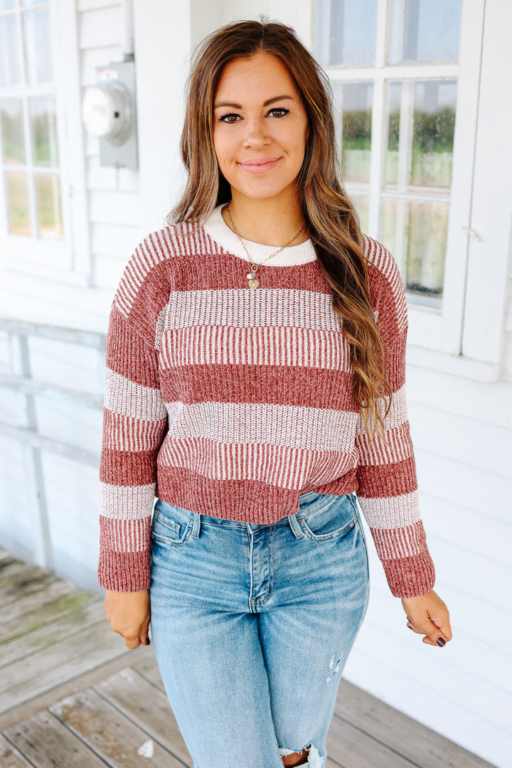 Kali Crewneck Stripe Sweater - Mauve