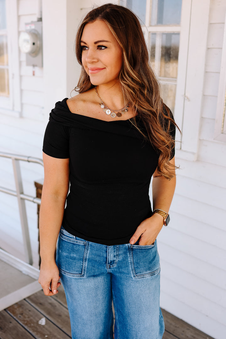 Davina Twist Neck Top - Black