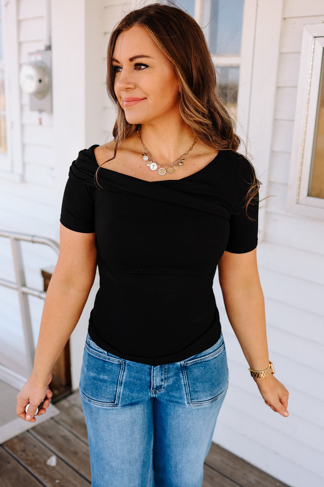 Davina Twist Neck Top - Black