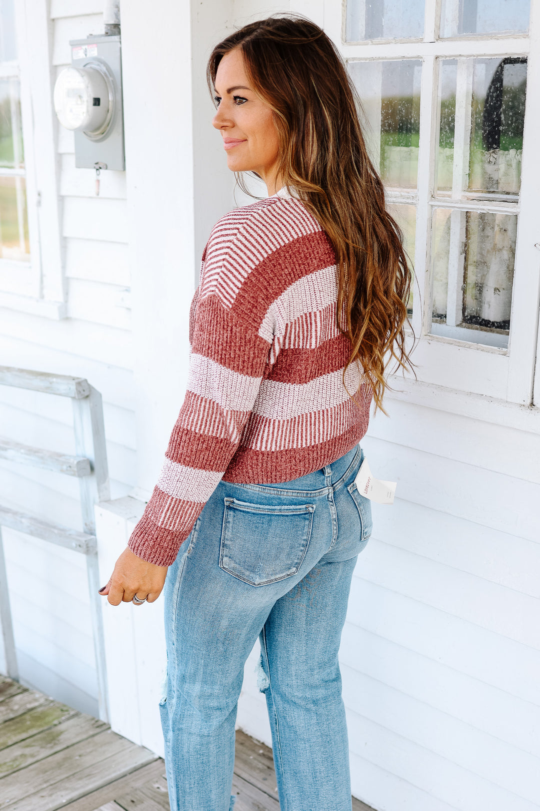 Kali Crewneck Stripe Sweater - Mauve