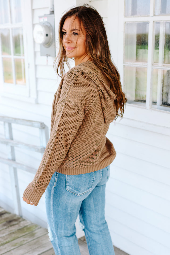 Kaia Crochet Sweater Hoodie - Mocha