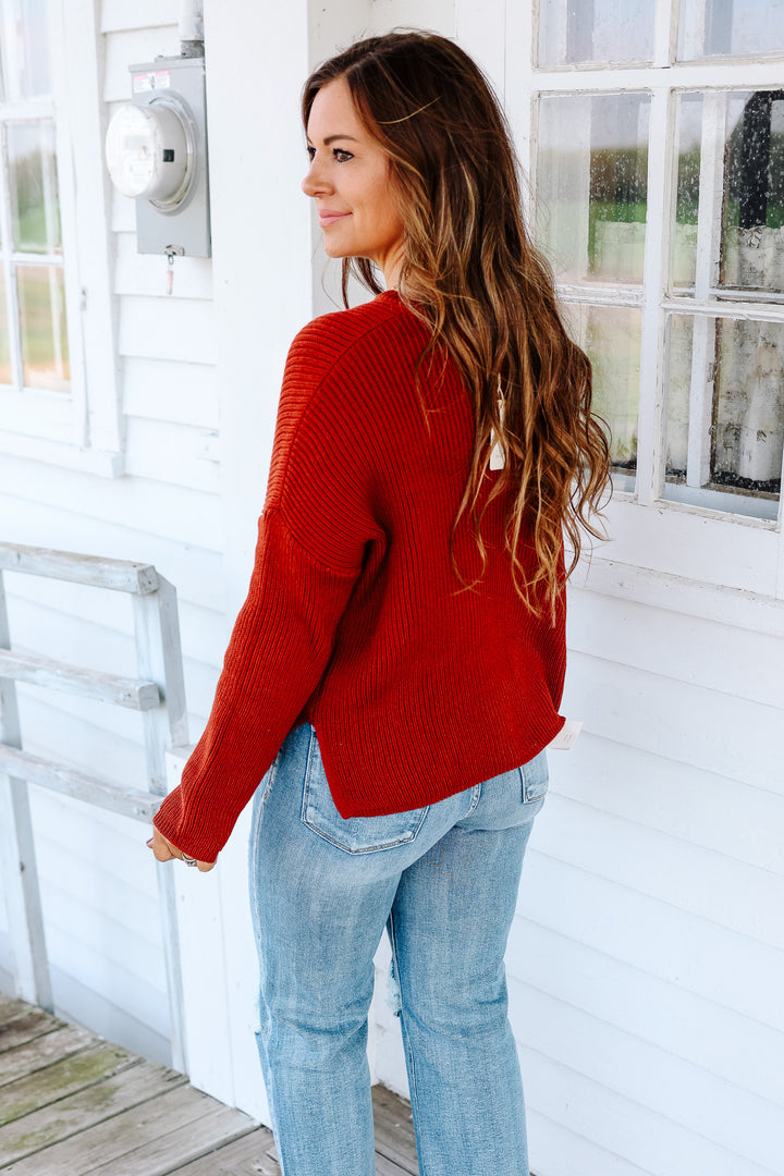 Ivy Ribbed Drop Shoulder Sweater - Rust