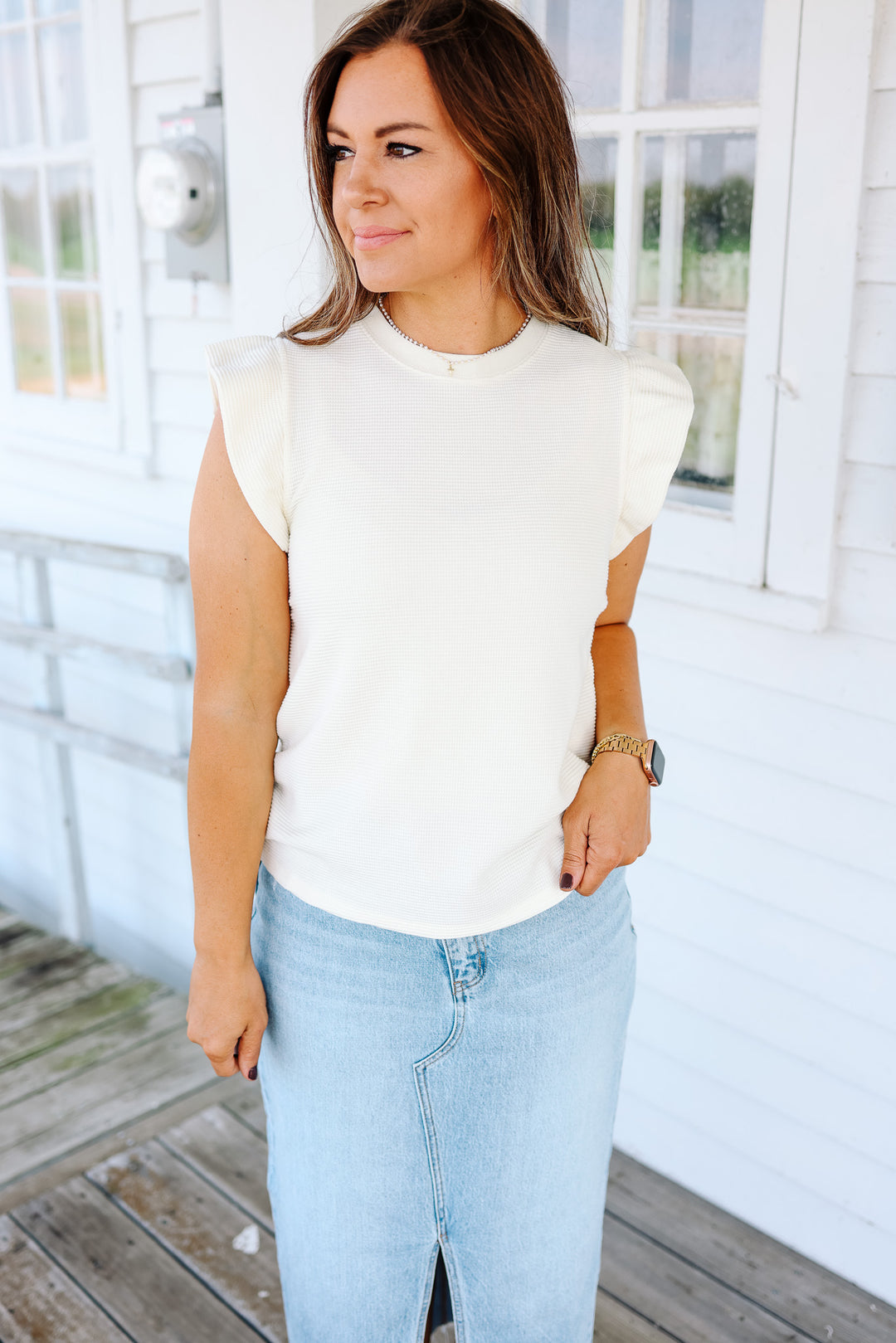 Talen Waffle Knit Top - Cream