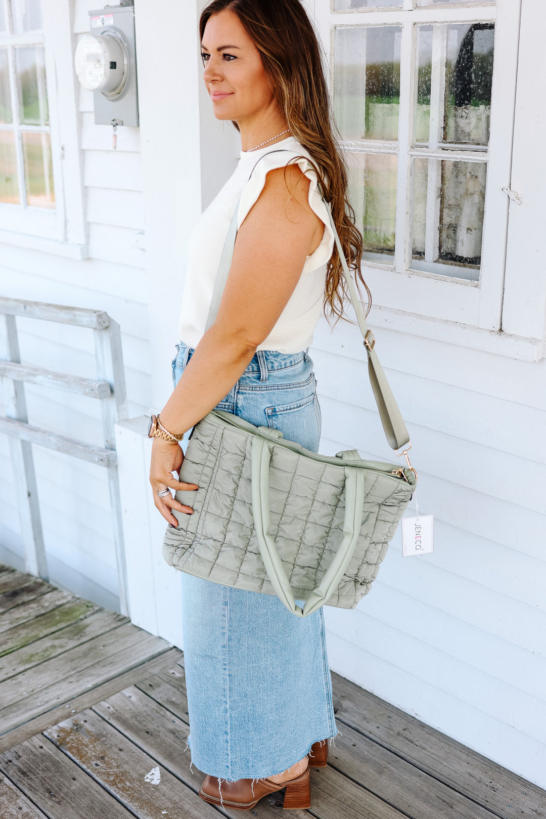 Kelly Quilted Puffy Tote - Sage