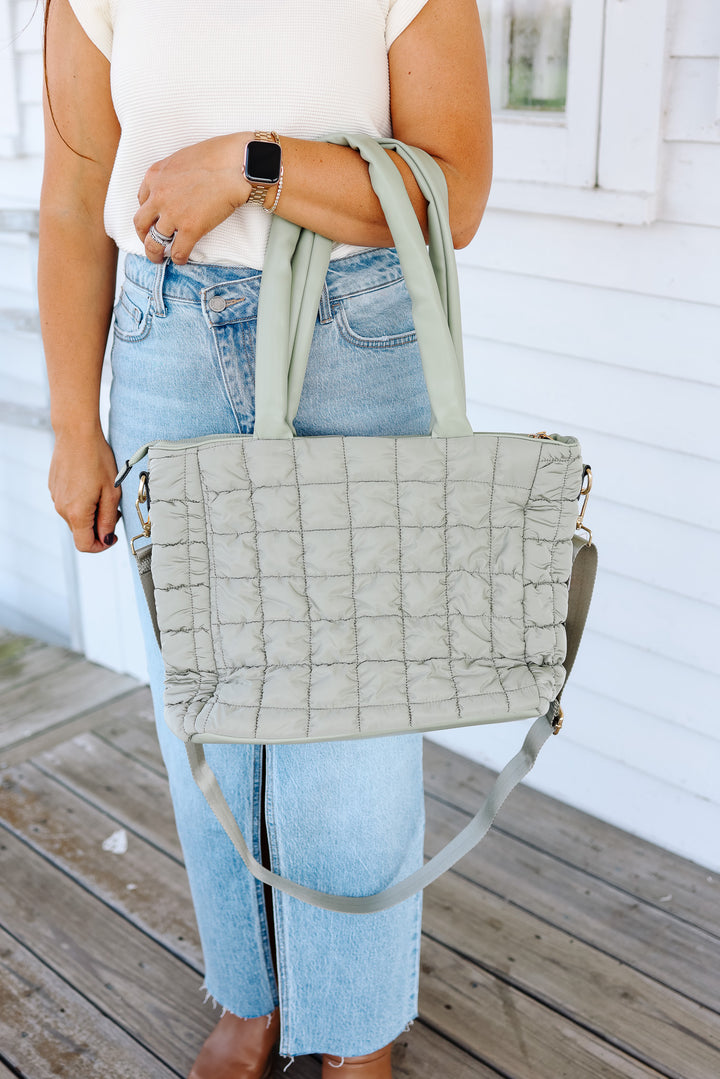 Kelly Quilted Puffy Tote - Sage