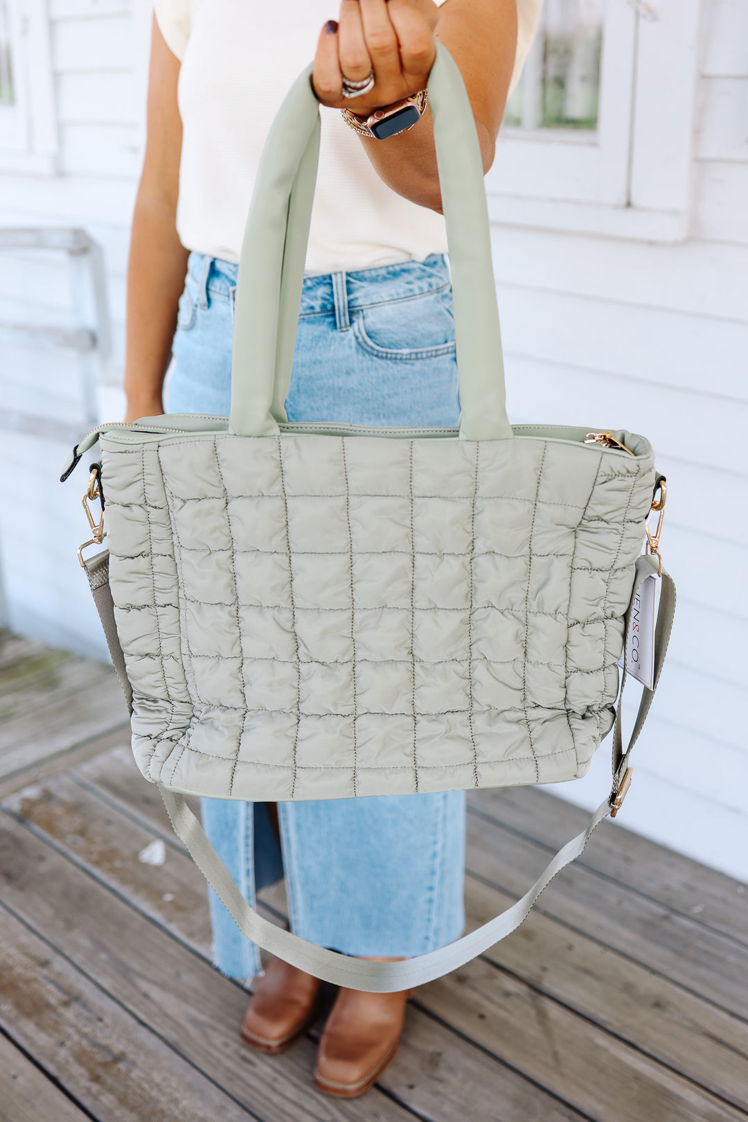 Kelly Quilted Puffy Tote - Sage