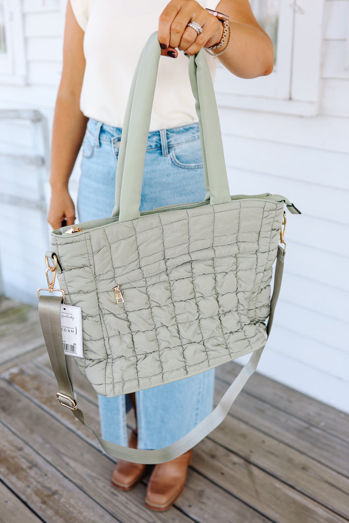 Kelly Quilted Puffy Tote - Sage