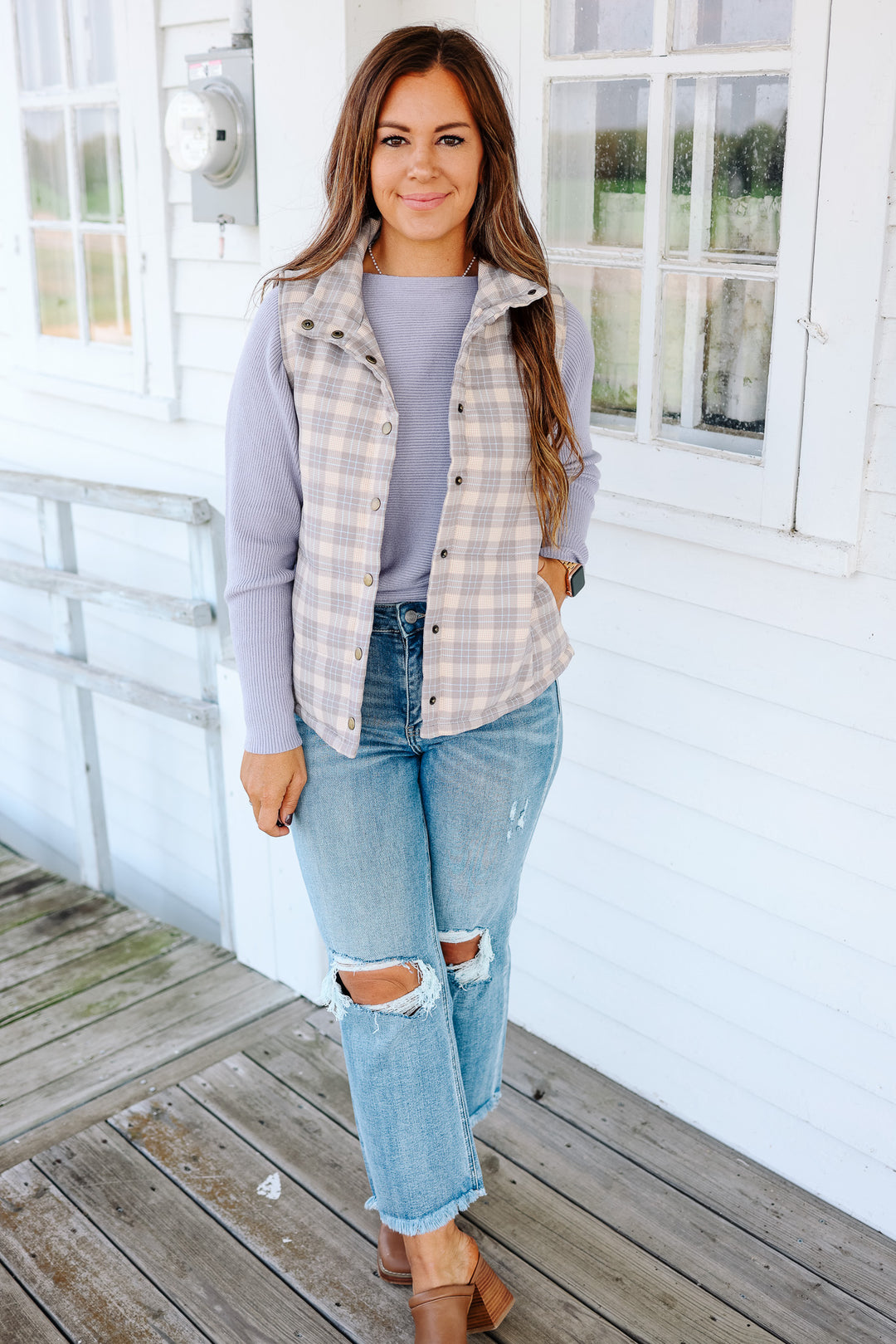 Zuri Plaid Button Down Puffer Vest