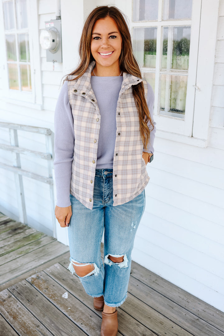 Zuri Plaid Button Down Puffer Vest