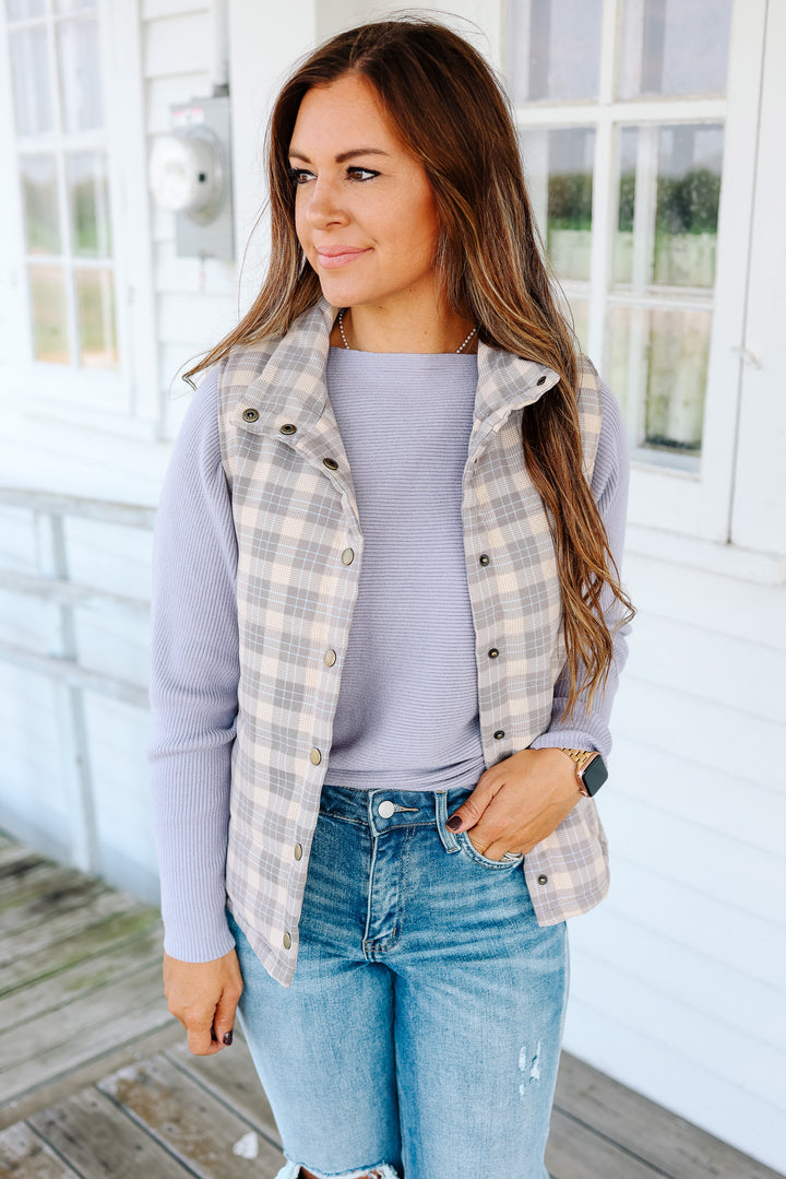 Zuri Plaid Button Down Puffer Vest