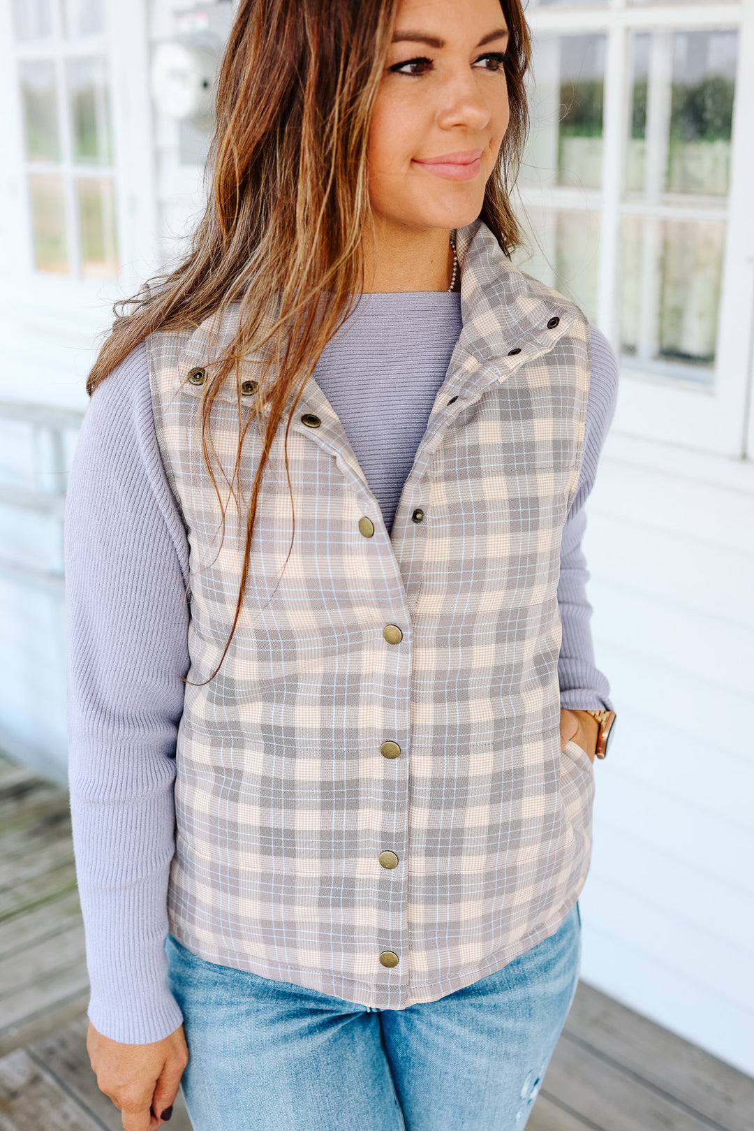 Zuri Plaid Button Down Puffer Vest