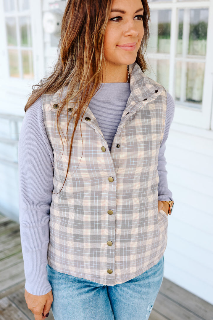 Zuri Plaid Button Down Puffer Vest