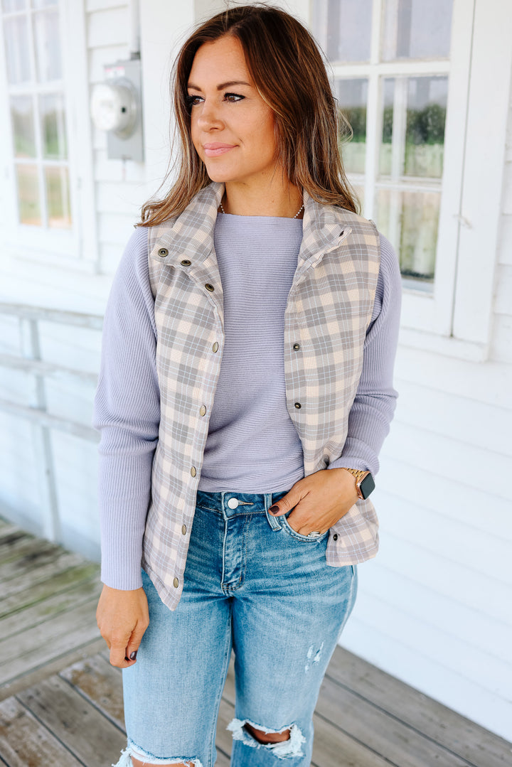 Zuri Plaid Button Down Puffer Vest