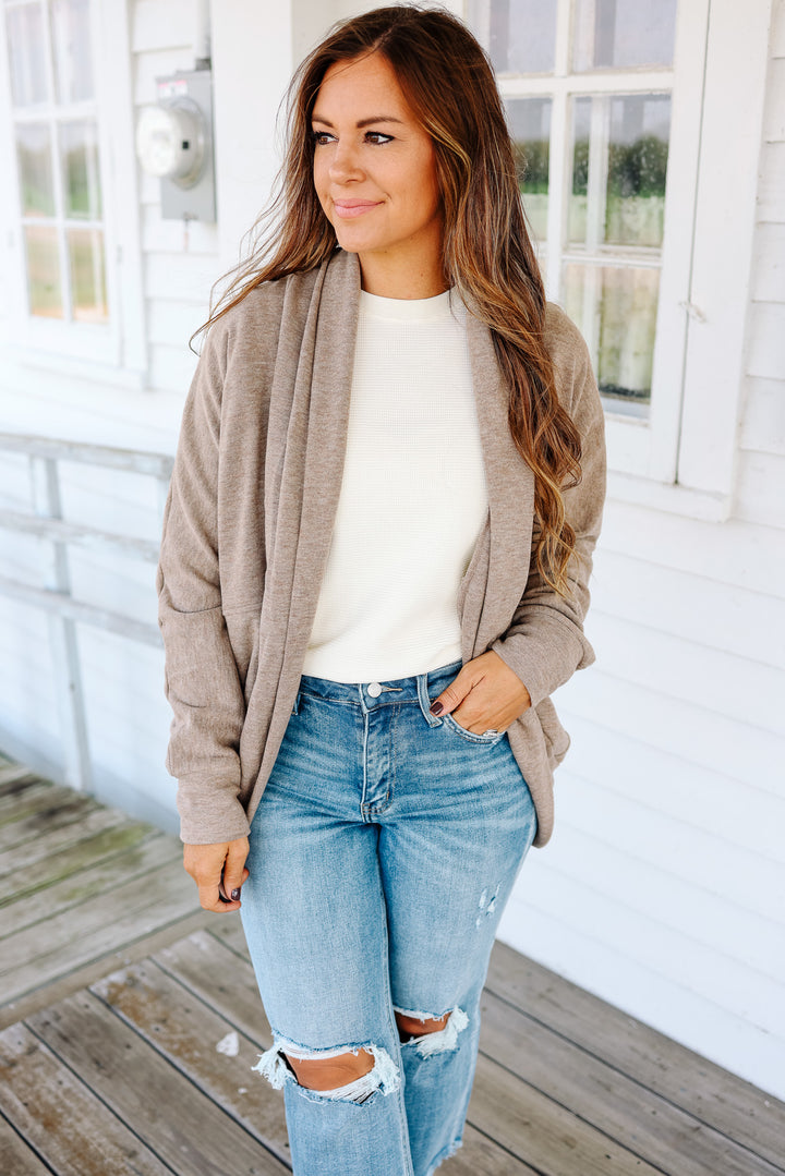 Ember Soft Brushed Cocoon Cardigan - Taupe