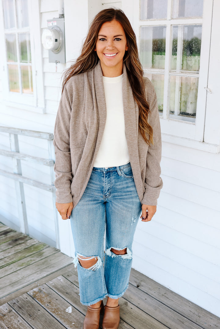 Ember Soft Brushed Cocoon Cardigan - Taupe