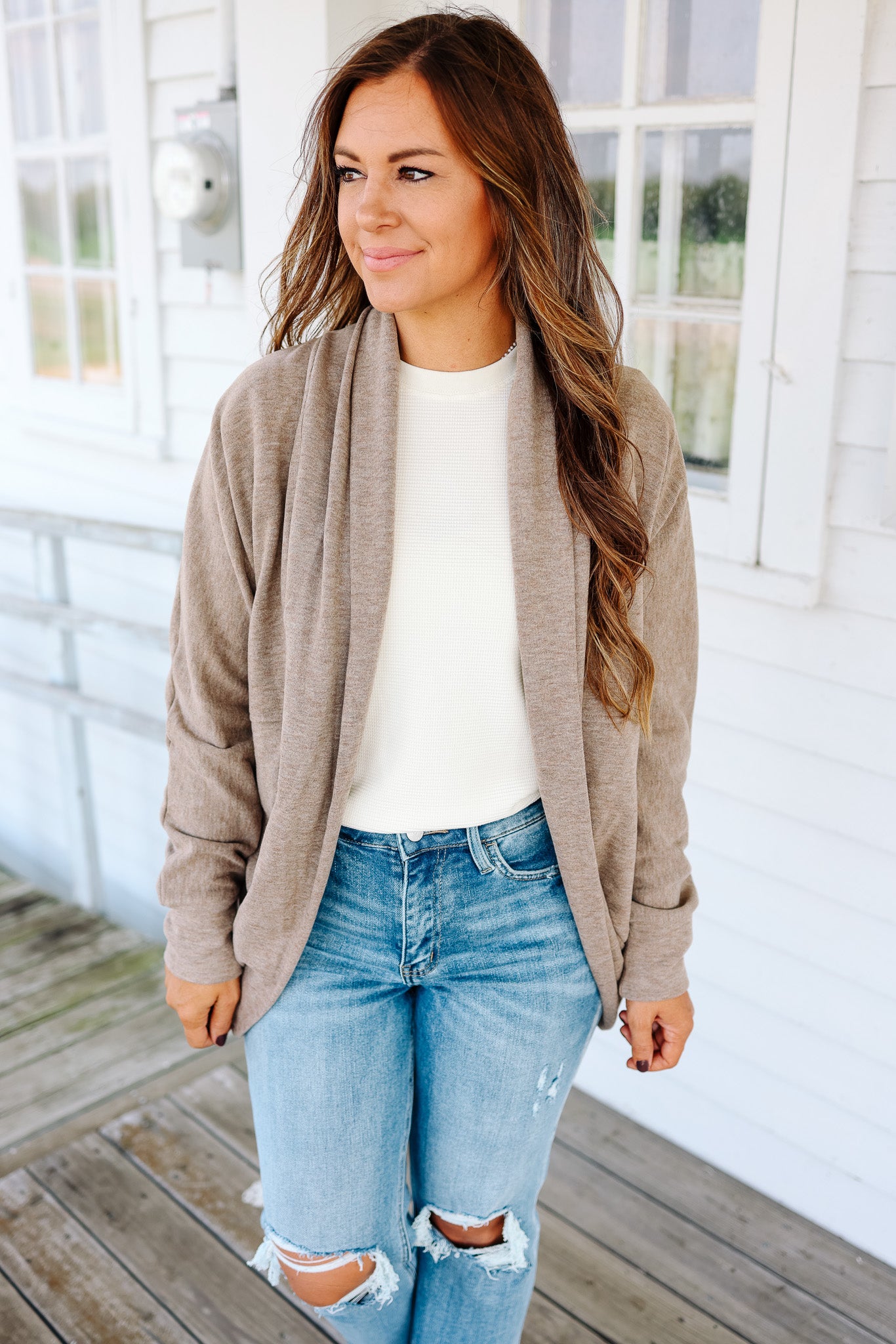 Ember Soft Brushed Cocoon Cardigan Taupe