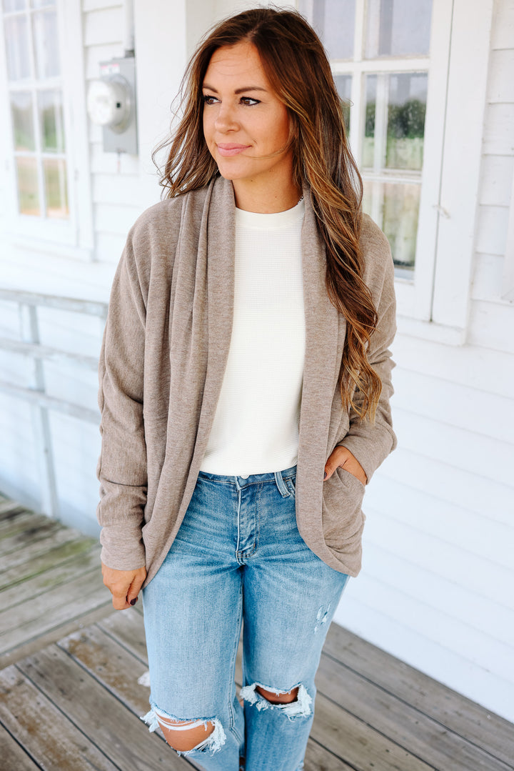 Ember Soft Brushed Cocoon Cardigan - Taupe