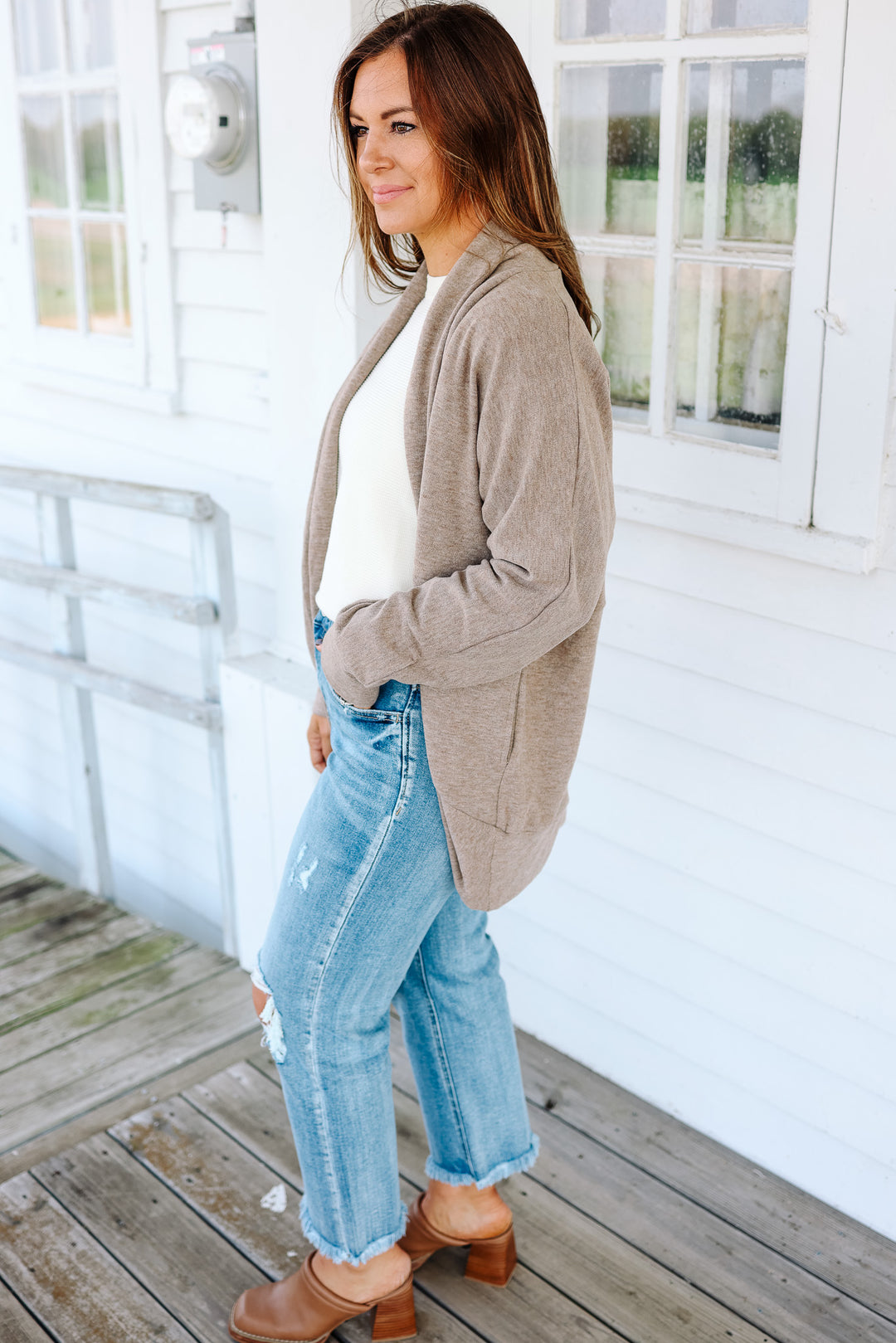 Ember Soft Brushed Cocoon Cardigan - Taupe