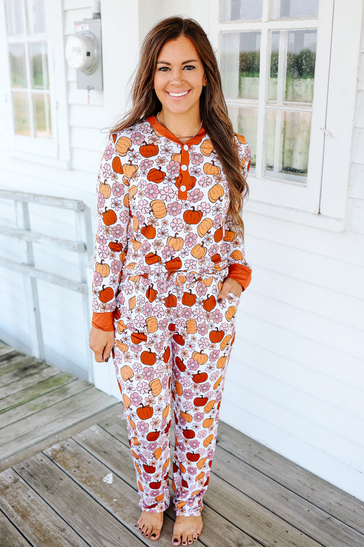 Floral Pumpkin Pajama Set