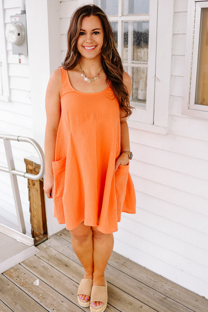 Lyric Gauze Flowy Dress - Orange