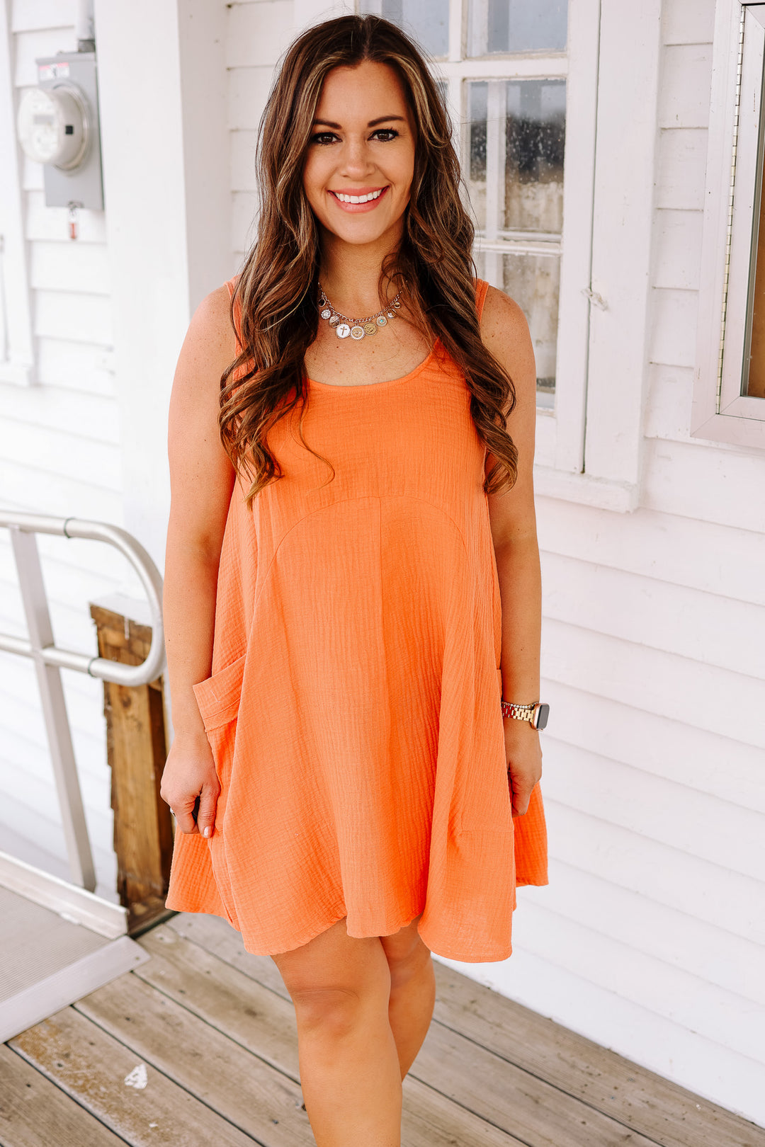 Lyric Gauze Flowy Dress - Orange