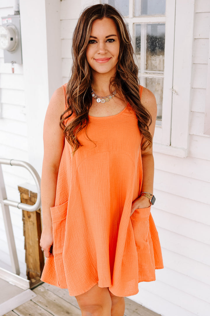 Lyric Gauze Flowy Dress - Orange