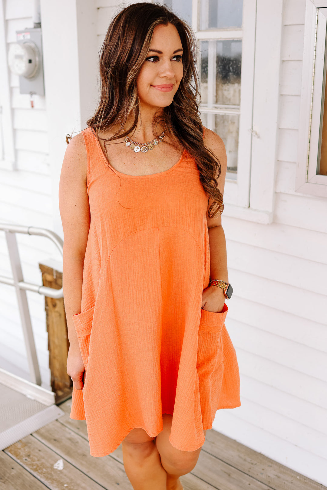 Lyric Gauze Flowy Dress - Orange