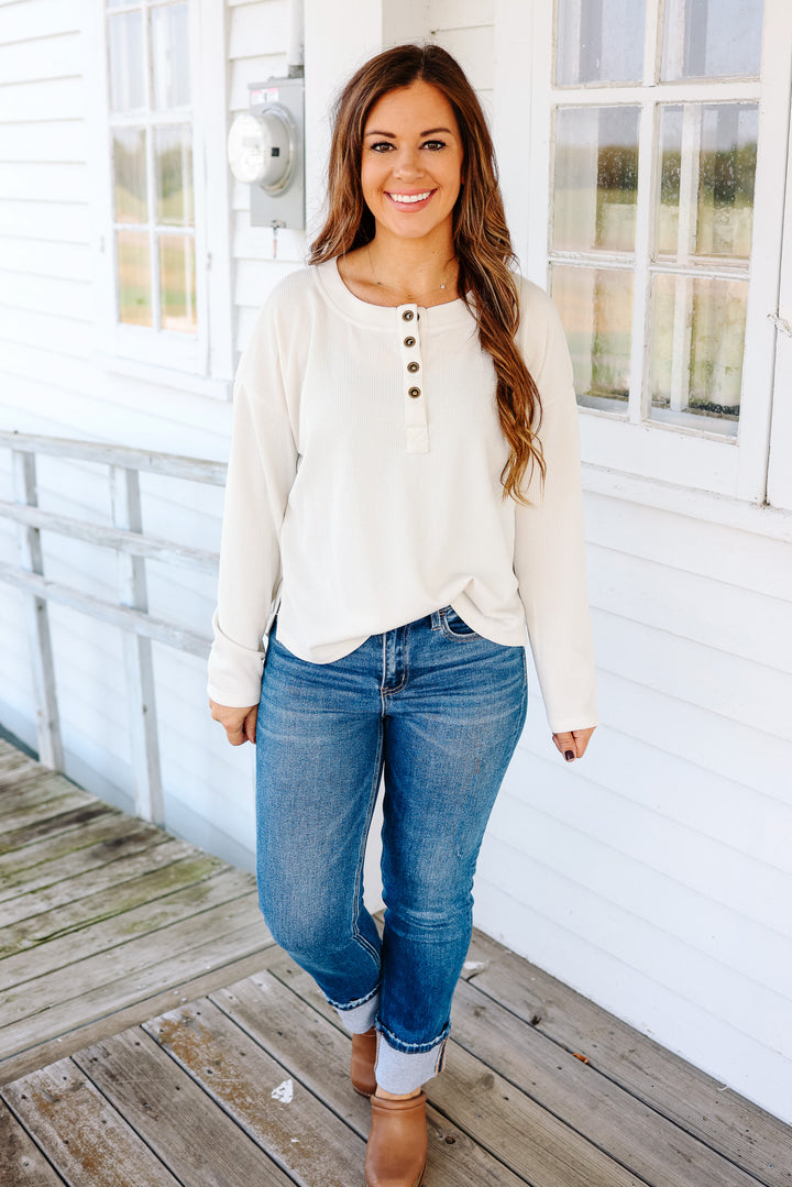 Greer Half Button Down Henley - Oatmeal