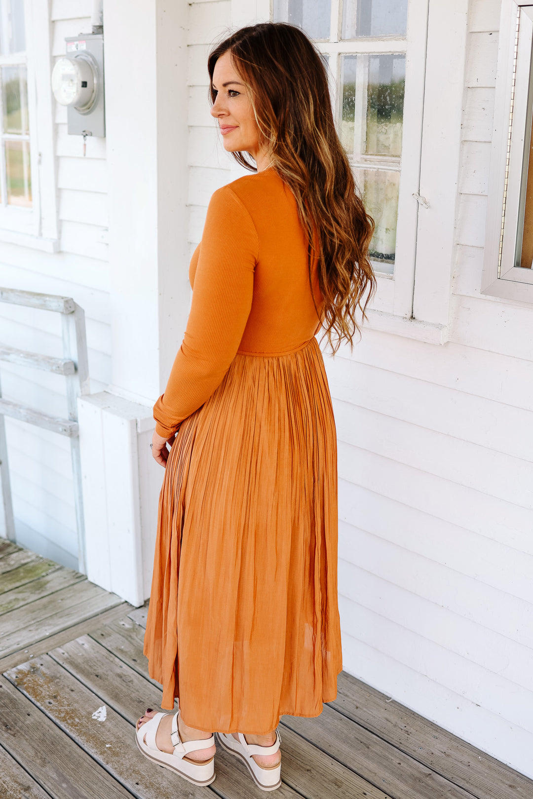 Madelyn Long Sleeve Pleated Dress